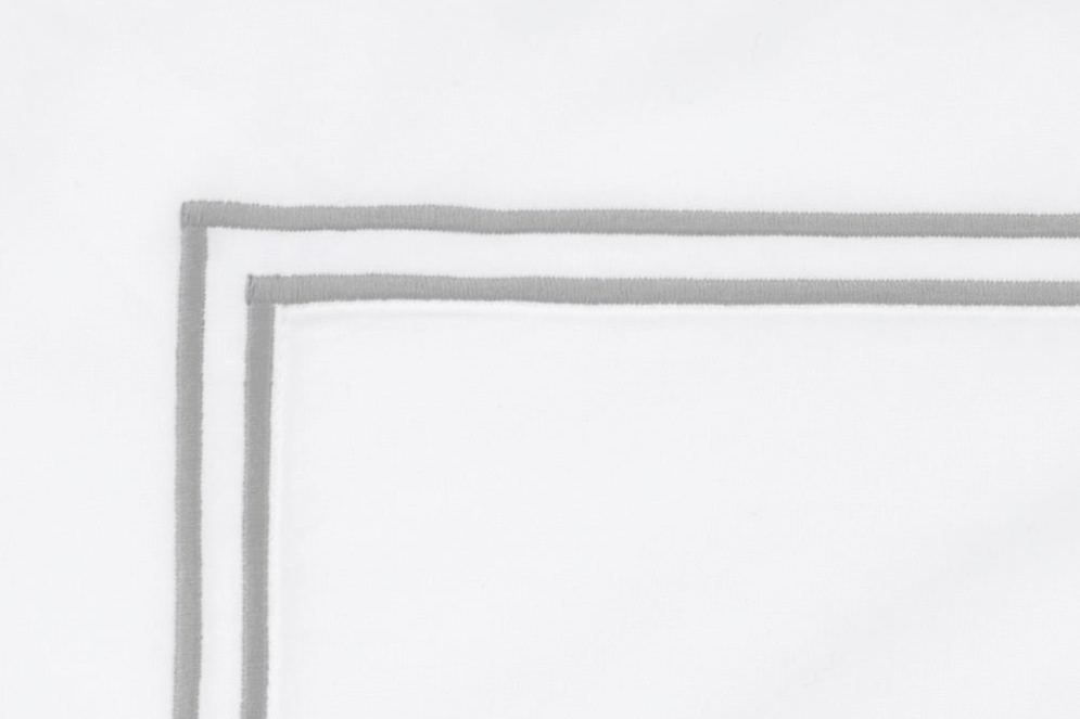 Sferra Grande Hotel Flat Sheet Silver on White Colored Fabric Swatch