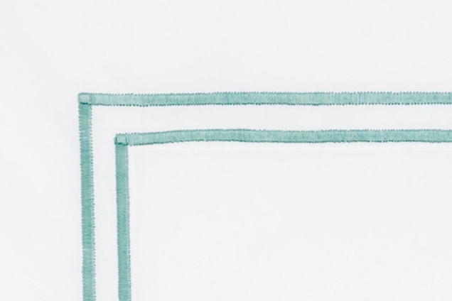 Sferra Grande Hotel Flat Sheet Aqua on White Colored Fabric Swatch