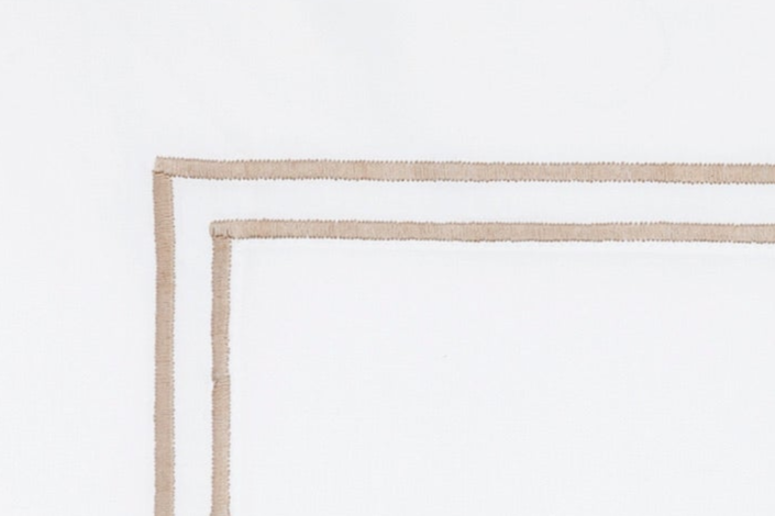 Sferra Grande Hotel Flat Sheet Taupe on White Colored Fabric Swatch